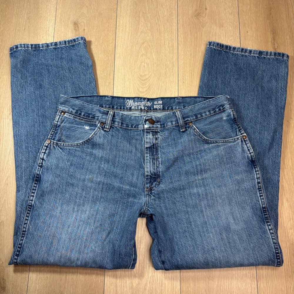Wrangler Retro Slim Boot Jeans Mens 38x32 Medium Wash Denim Bootcut 77MWZWO